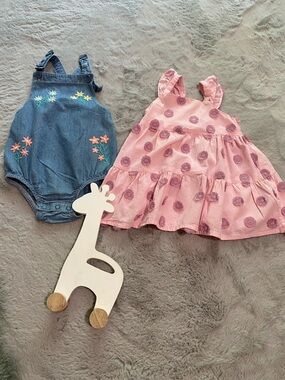 Zara Pink Baby Dress with Textured Polka Details/,Carter’s Romper